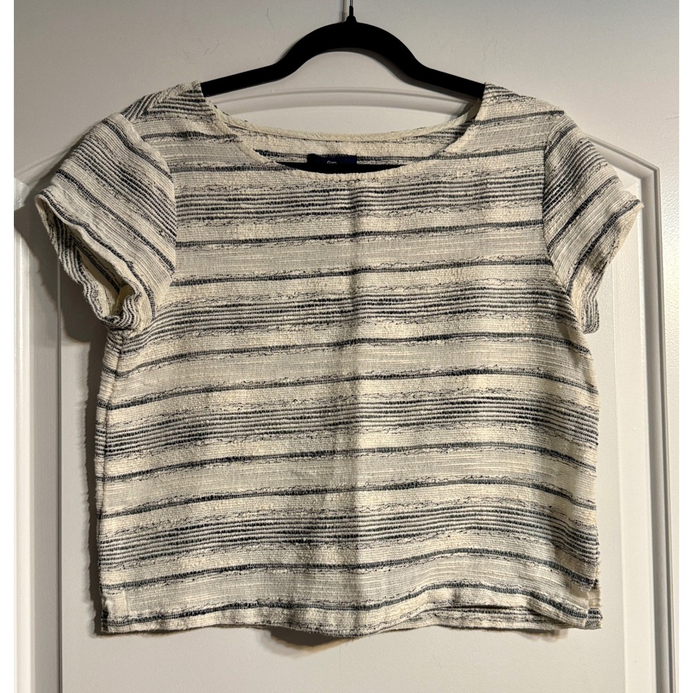 Gap Striped Crop Top Womens Size S Cream Navy‎ Blue Textured Boatneck